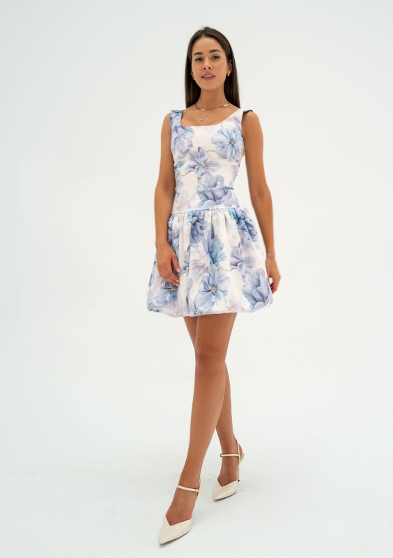 Katie - Blue floral mini bomb dress