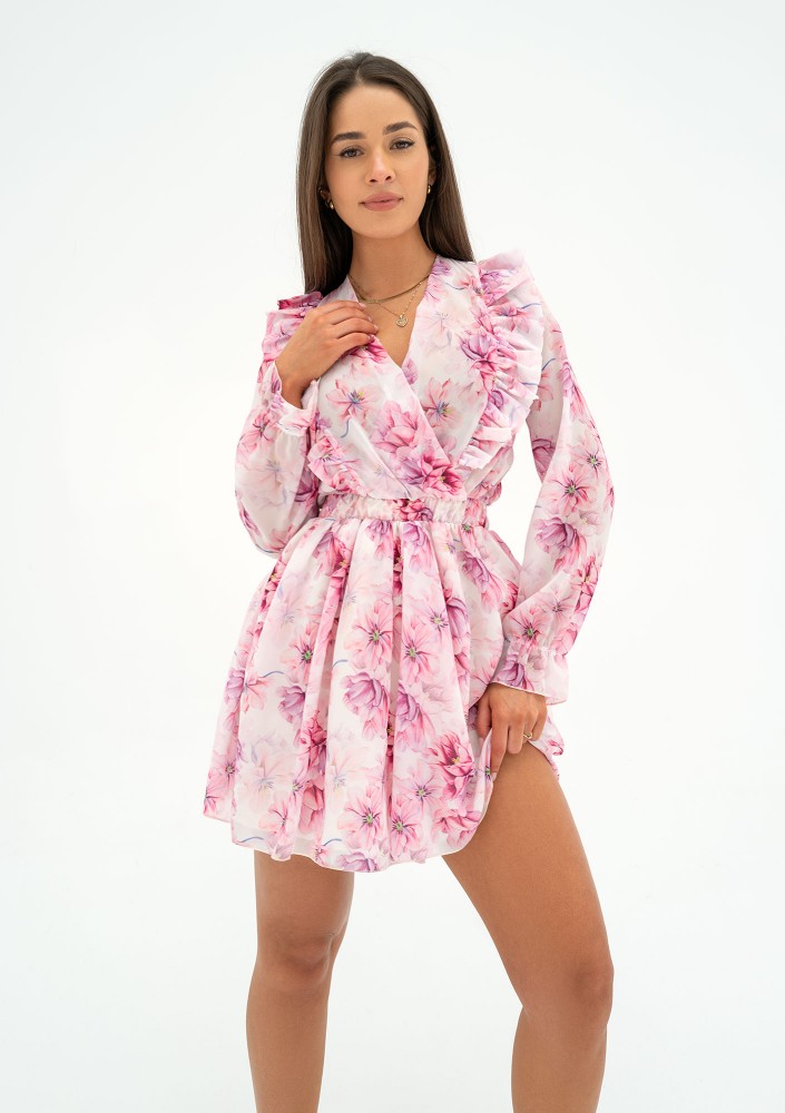 Rosalia - Pink floral chiffon mini dress