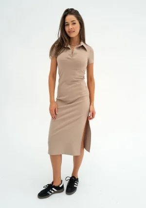 Leesa - Latte beige collared midi dress