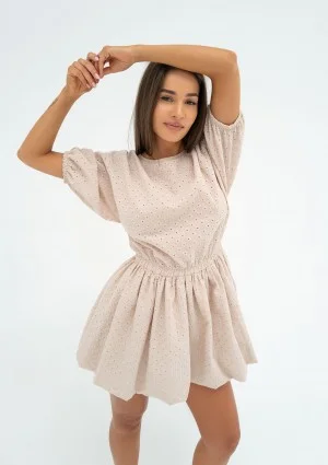 Colee - Beige openwork mini dress