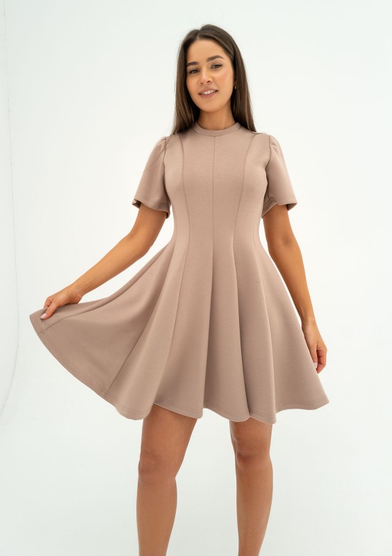 Nela - Latte beige mini flared dress