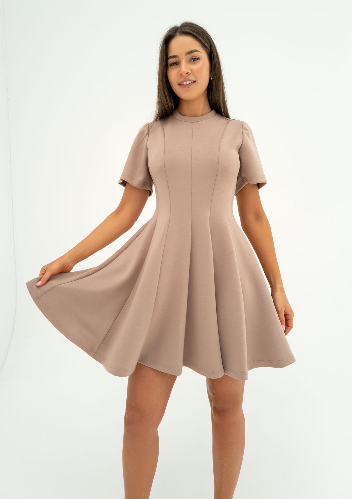 Nela - Latte beige mini flared dress
