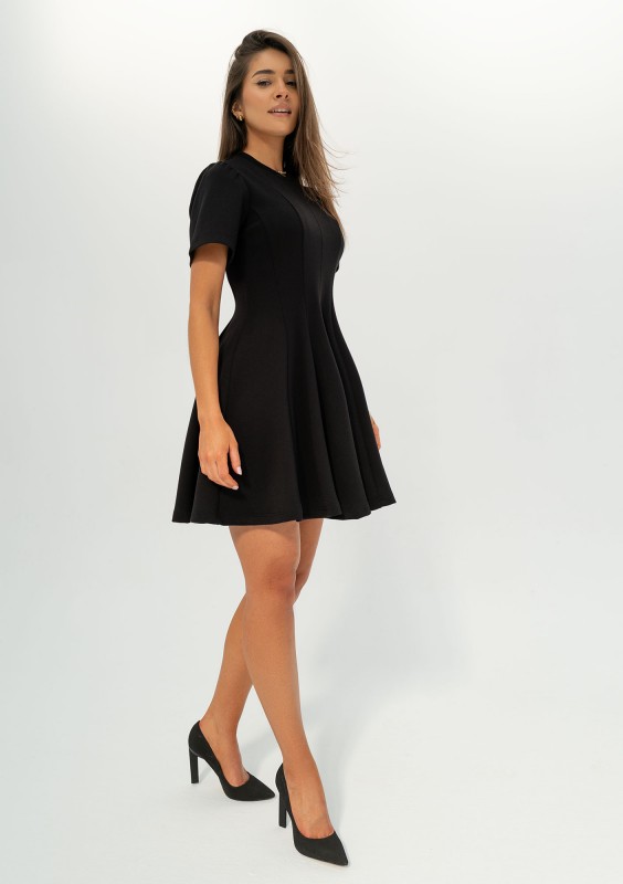 Nela - Black mini flared dress