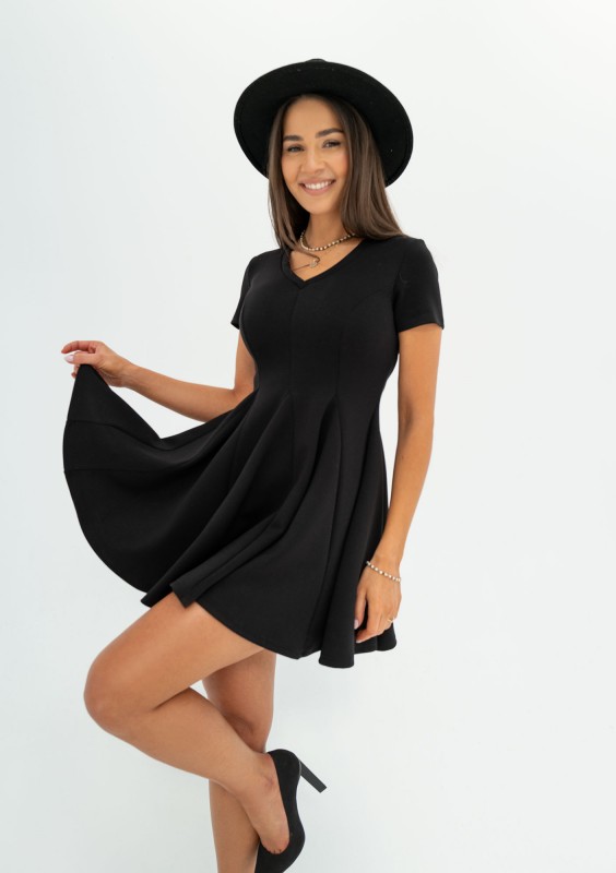 Lila - Black mini flared dress
