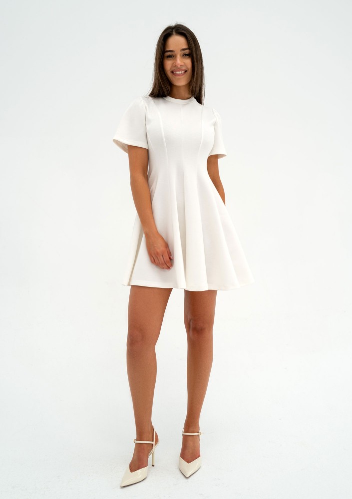 Nela - Ecru mini flared dress