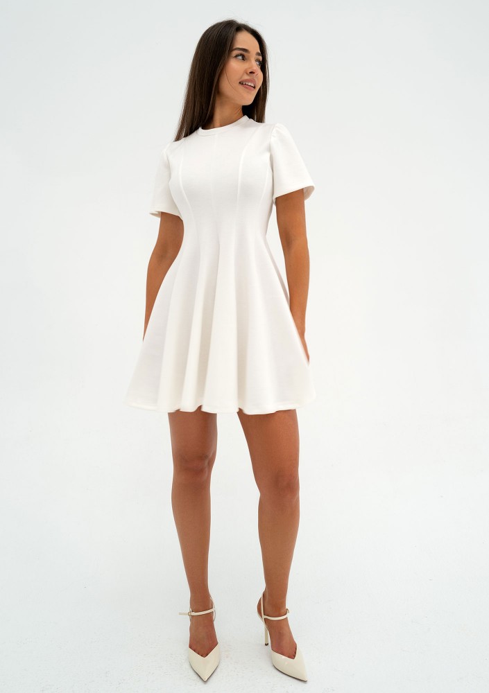 Nela - Ecru mini flared dress