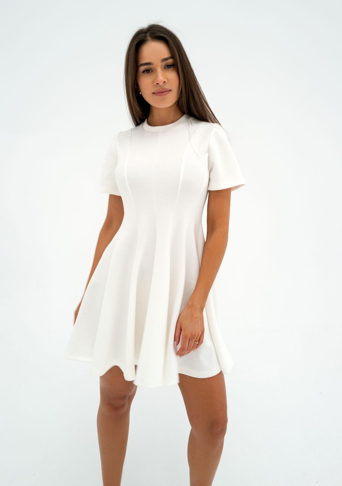 Nela - Ecru mini flared dress
