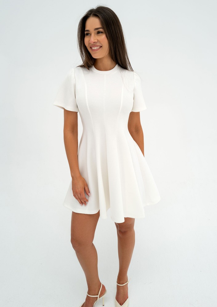 Nela - Ecru mini flared dress