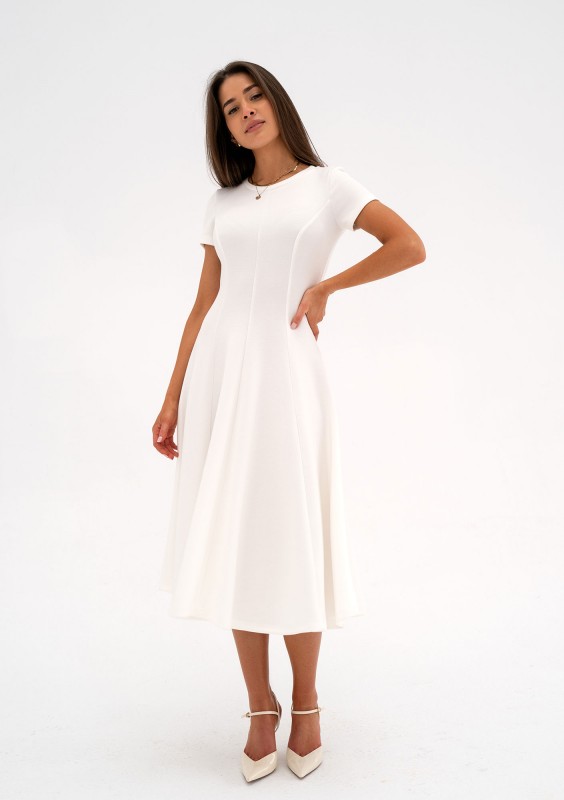 Jasmen - Ecru midi flared dress