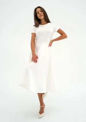 Jasmen - Ecru midi flared dress