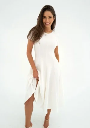 Jasmen - Ecru midi flared dress