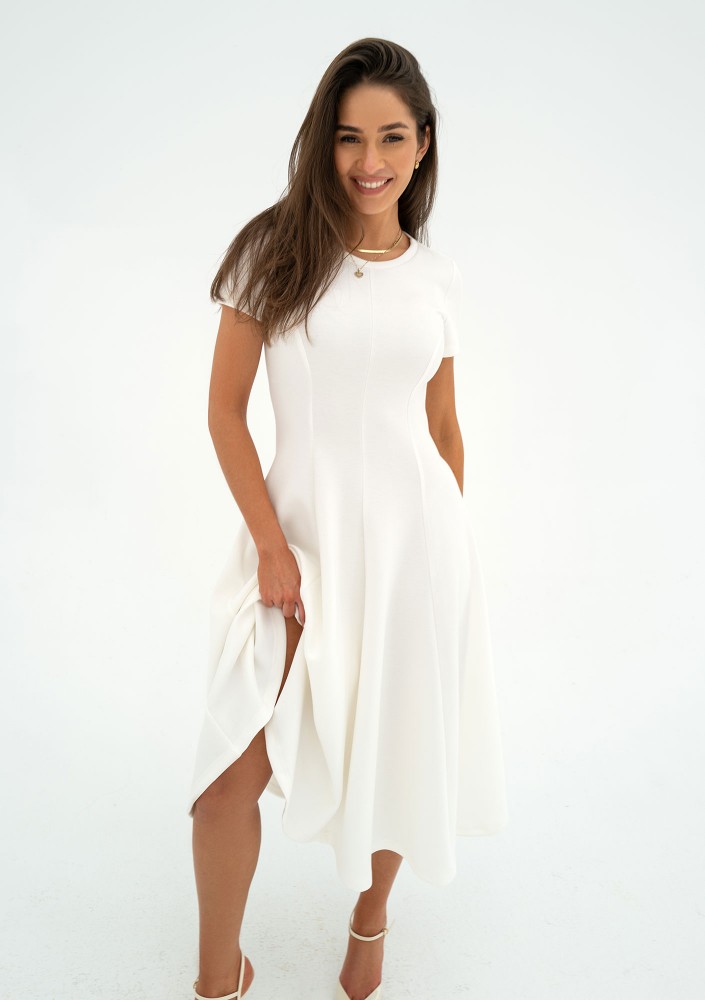 Jasmen - Ecru midi flared dress