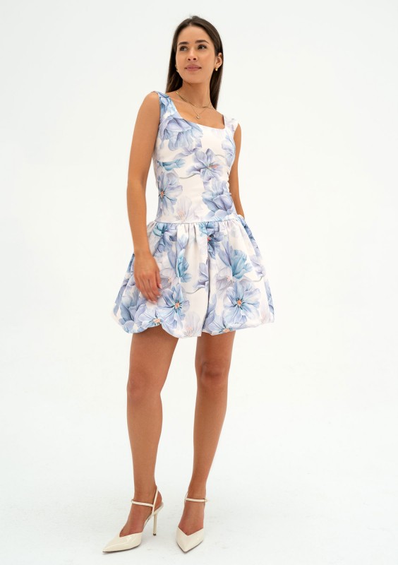 Katie - Blue floral mini bomb dress
