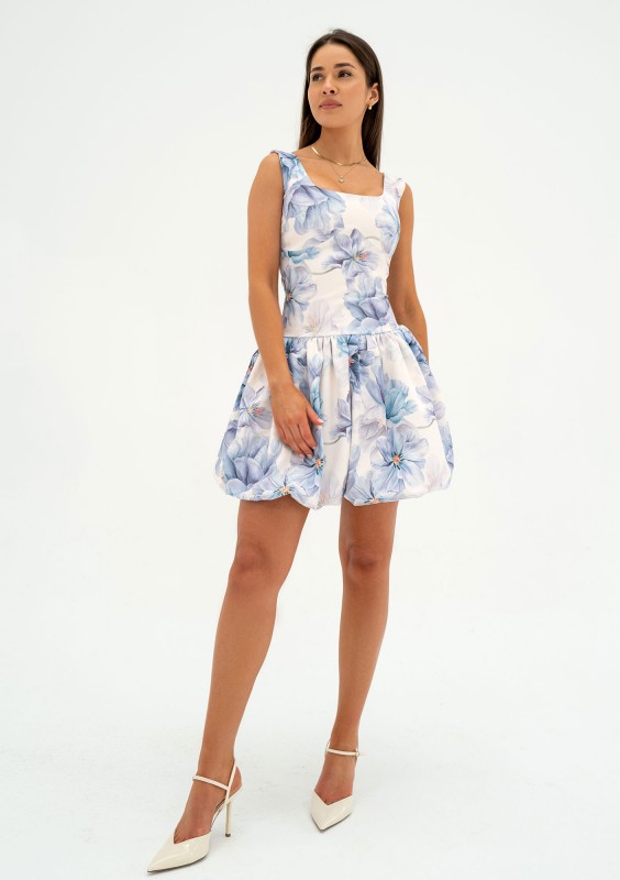 Katie - Blue floral mini bomb dress