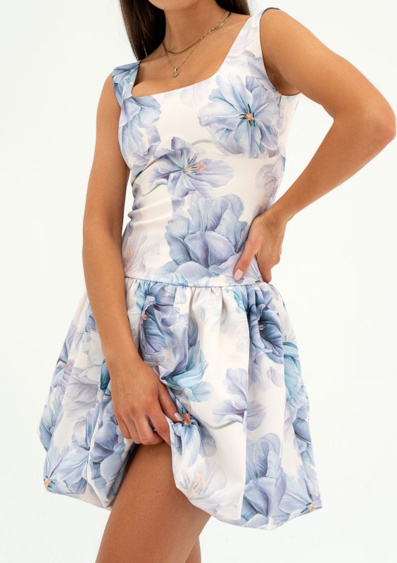 Katie - Blue floral mini bomb dress