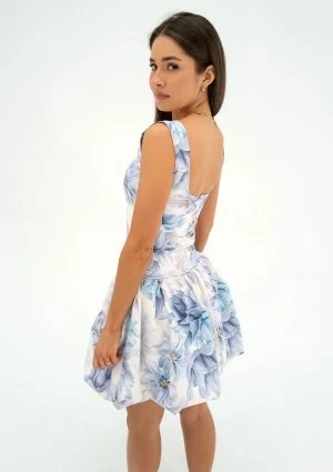 Katie - Blue floral mini bomb dress