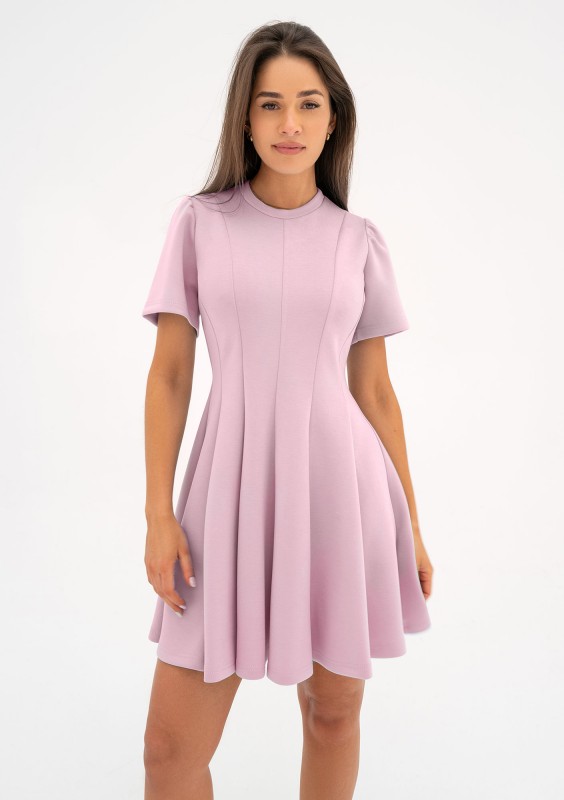 Nela - Rozkloszowana sukienka mini Pudrowa