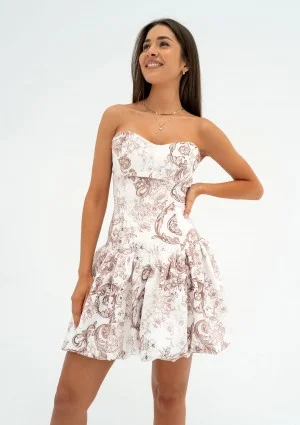 Leyna - Beige printed mini bomb dress