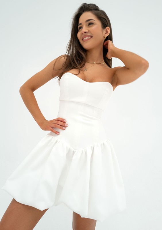 Leyna - Ecru mini bomb dress