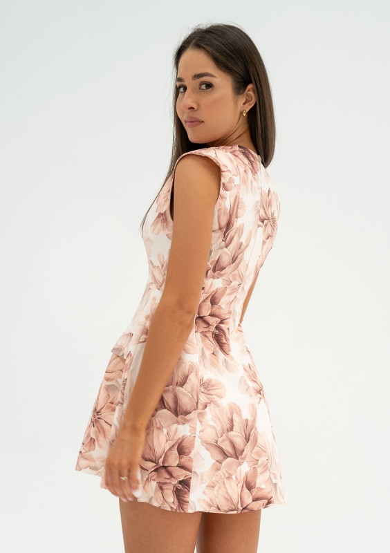 Lilli - Beige floral mini flared dress