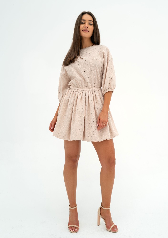 Colee - Beige openwork mini dress