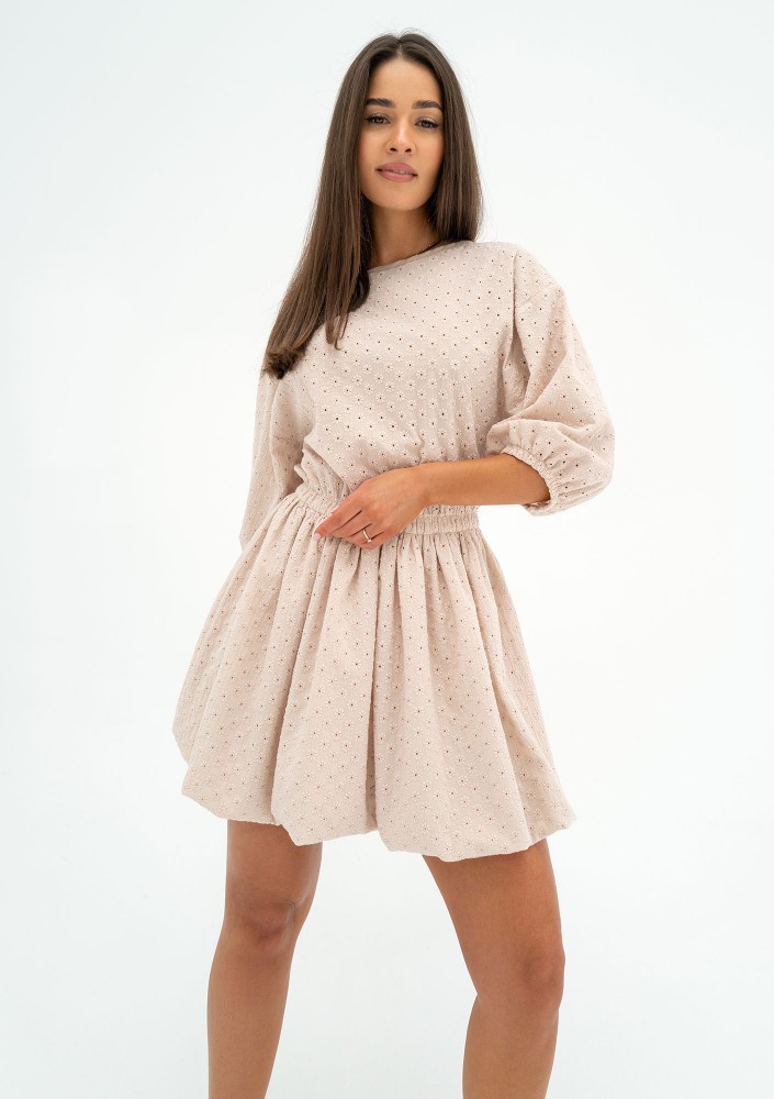 Colee - Beige openwork mini dress