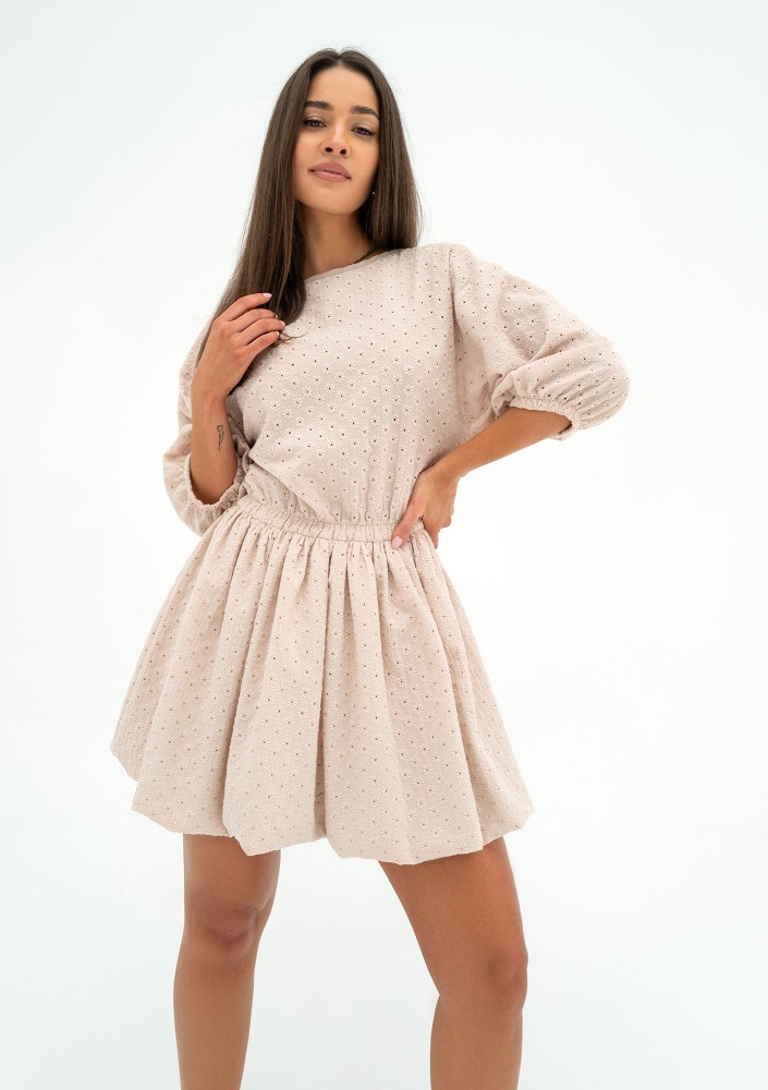 Colee - Beige openwork mini dress