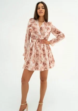 Rosalia - Beige floral chiffon mini dress