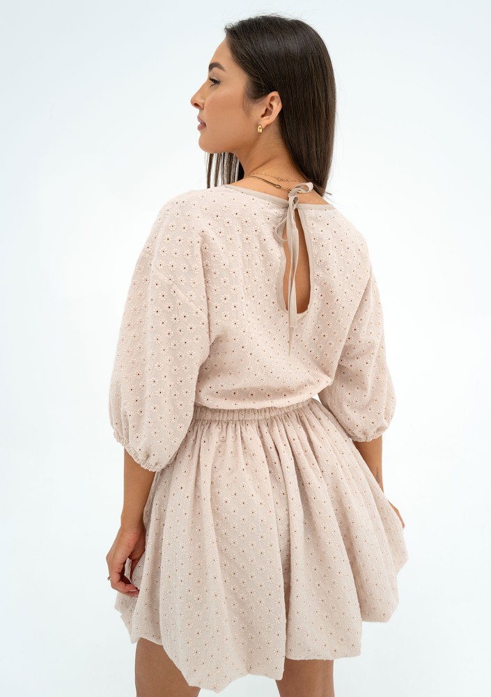 Colee - Beige openwork mini dress