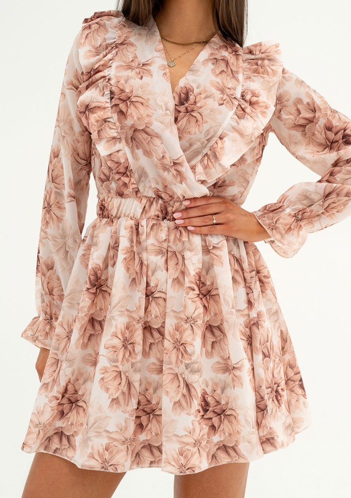 Rosalia - Beige floral chiffon mini dress