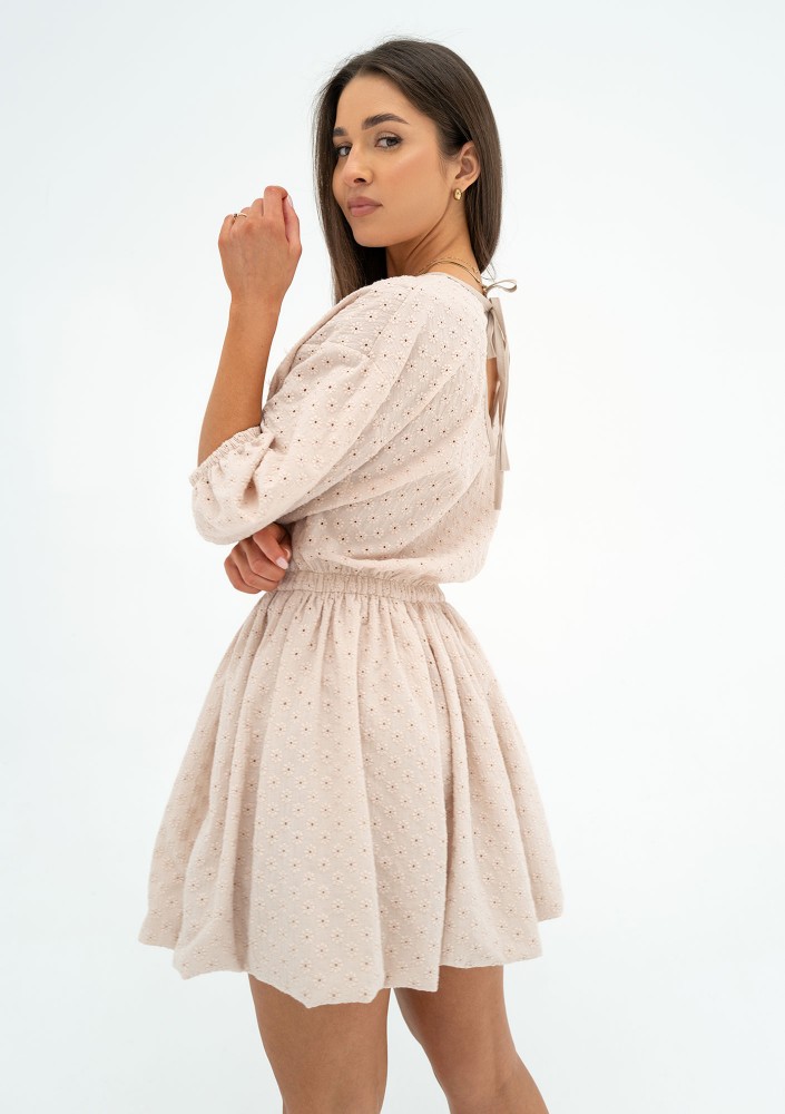 Colee - Beige openwork mini dress