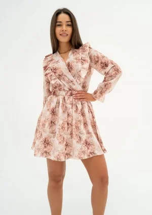 Rosalia - Beige floral chiffon mini dress