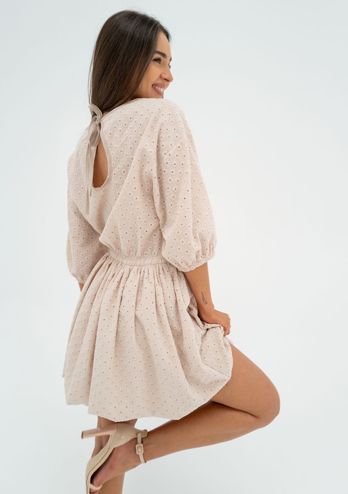 Colee - Beige openwork mini dress