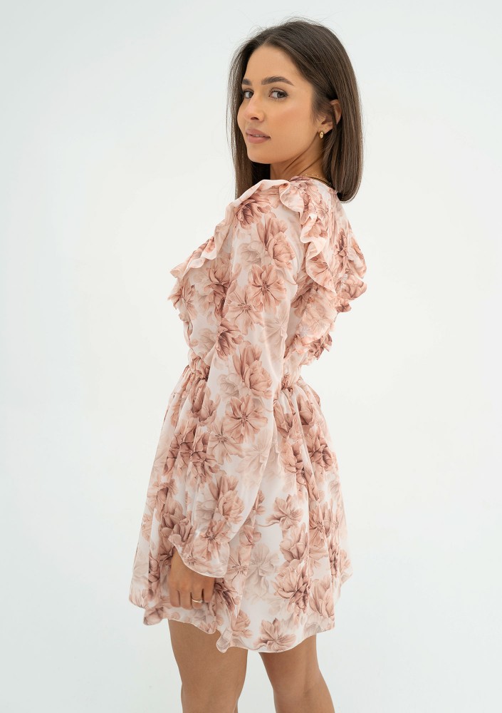 Rosalia - Beige floral chiffon mini dress