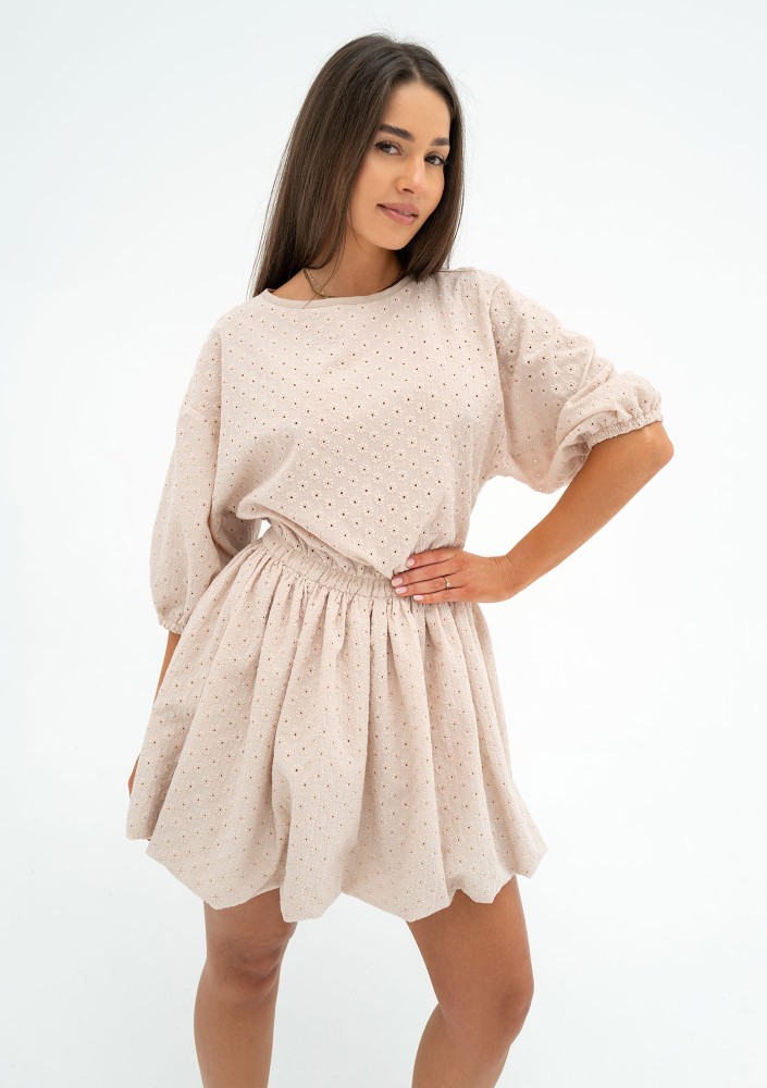 Colee - Beige openwork mini dress