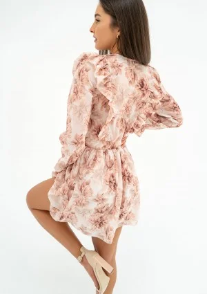 Rosalia - Beige floral chiffon mini dress