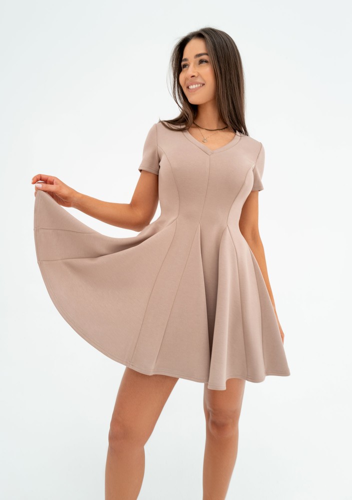 Lila - Latte beige mini flared dress