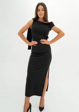 Chiara - Sukienka maxi z wiązaniem Czarna