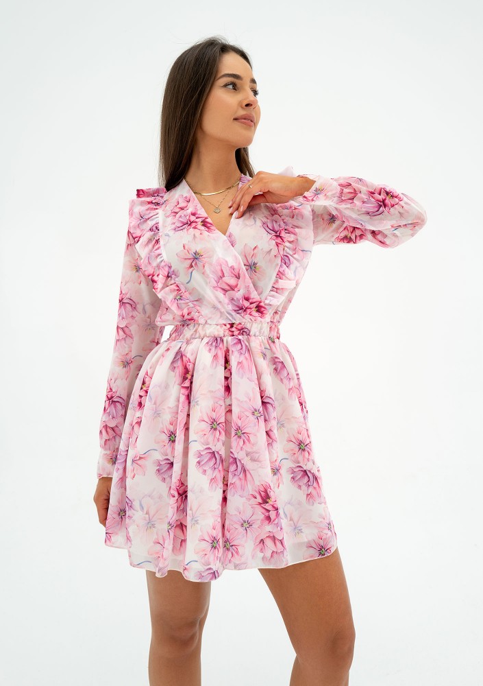 Rosalia - Pink floral chiffon mini dress
