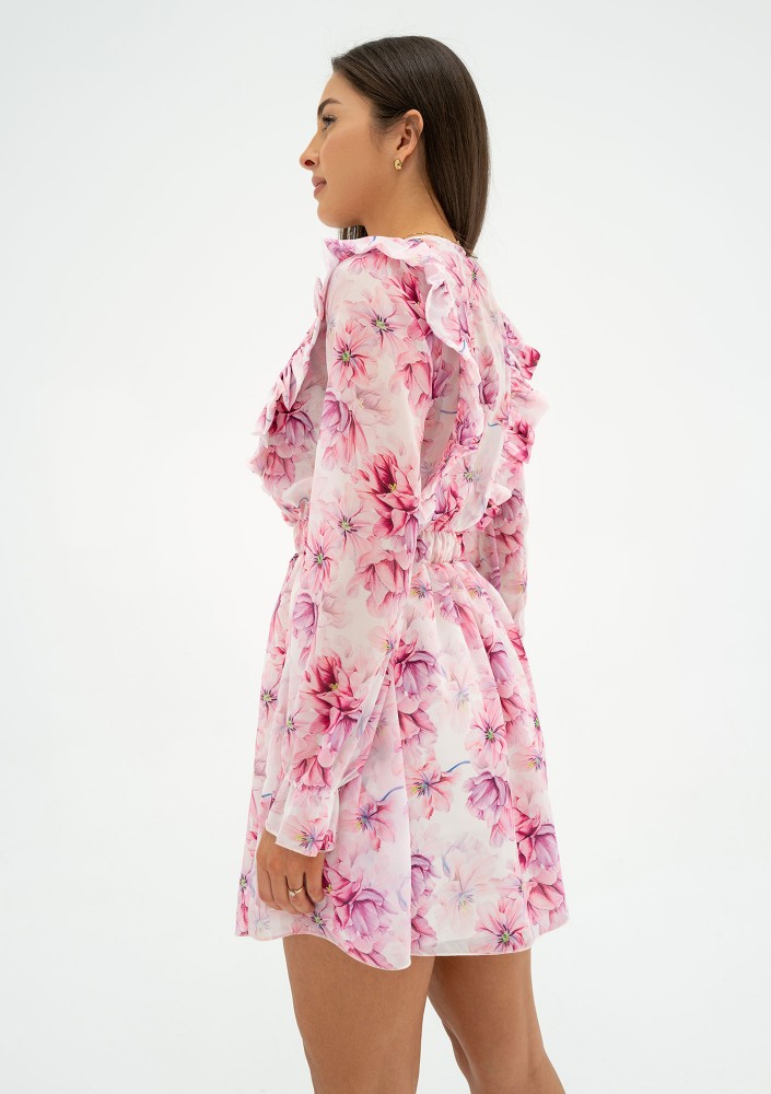 Rosalia - Pink floral chiffon mini dress