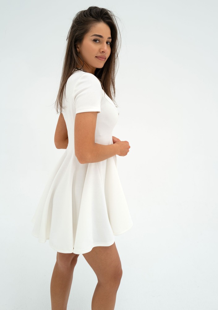 Lila - Ecru mini flared dress