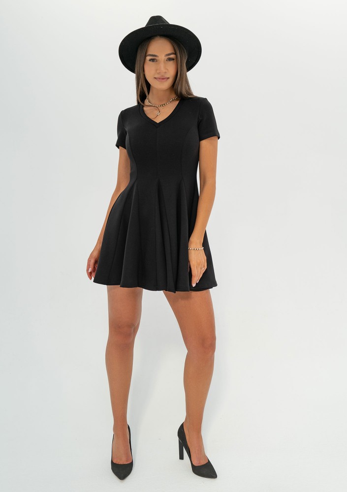 Lila - Black mini flared dress