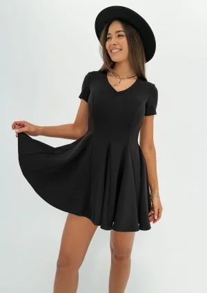 Lila - Black mini flared dress