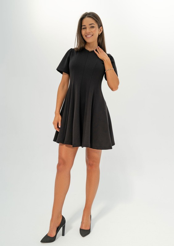 Nela - Black mini flared dress