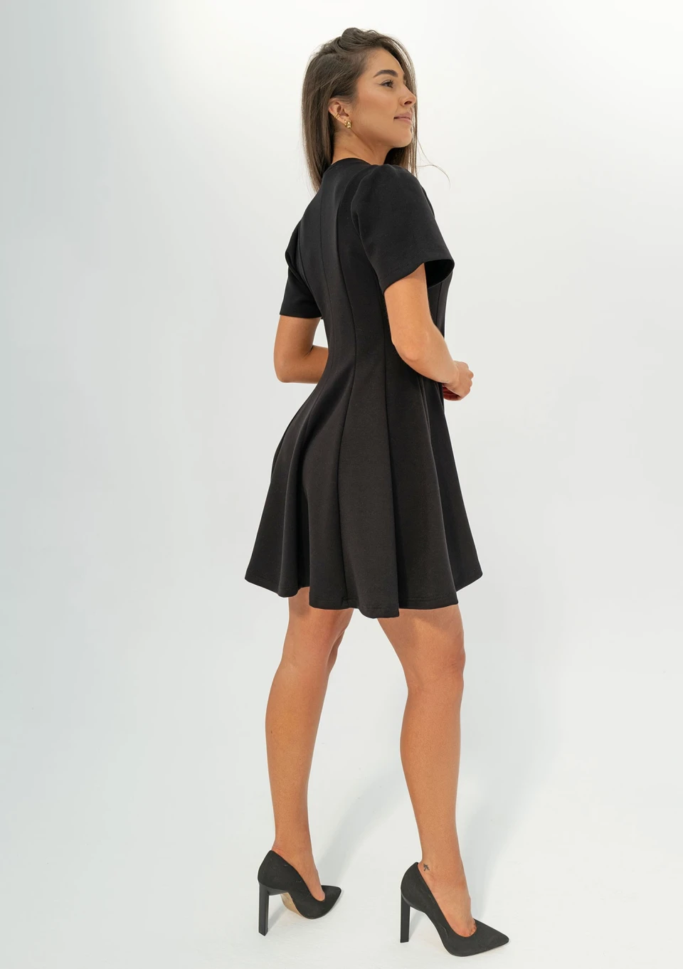 Nela - Black mini flared dress