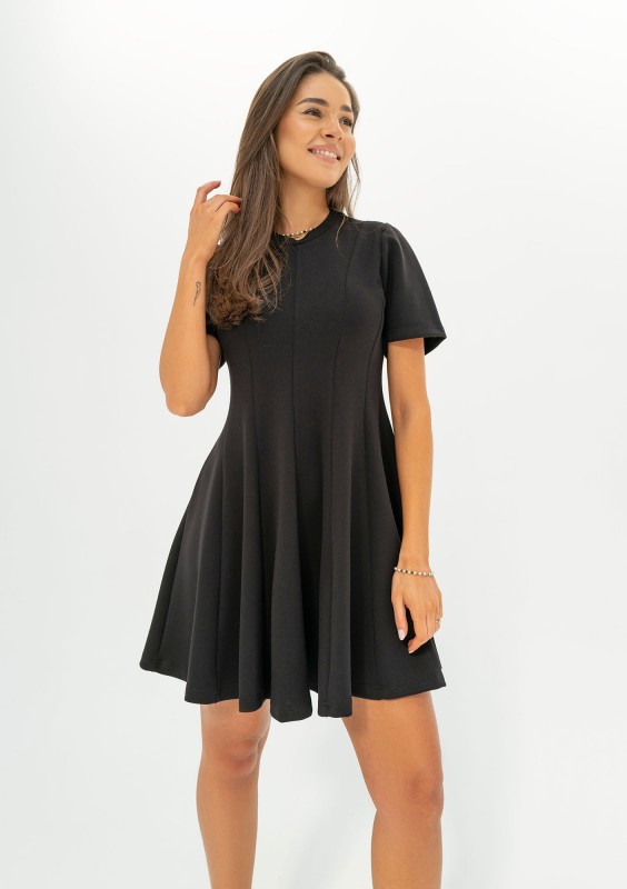 Nela - Black mini flared dress