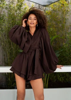 Capri - Chocolate brown muslin wrap shirt