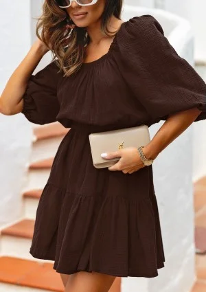 Maud - Boho brown muslin mini dress