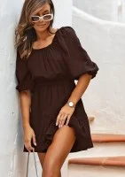 Maud - Boho brown muslin mini dress
