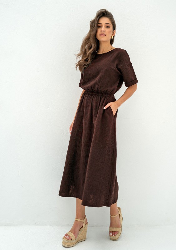 Greta - Brown muslin midi dress